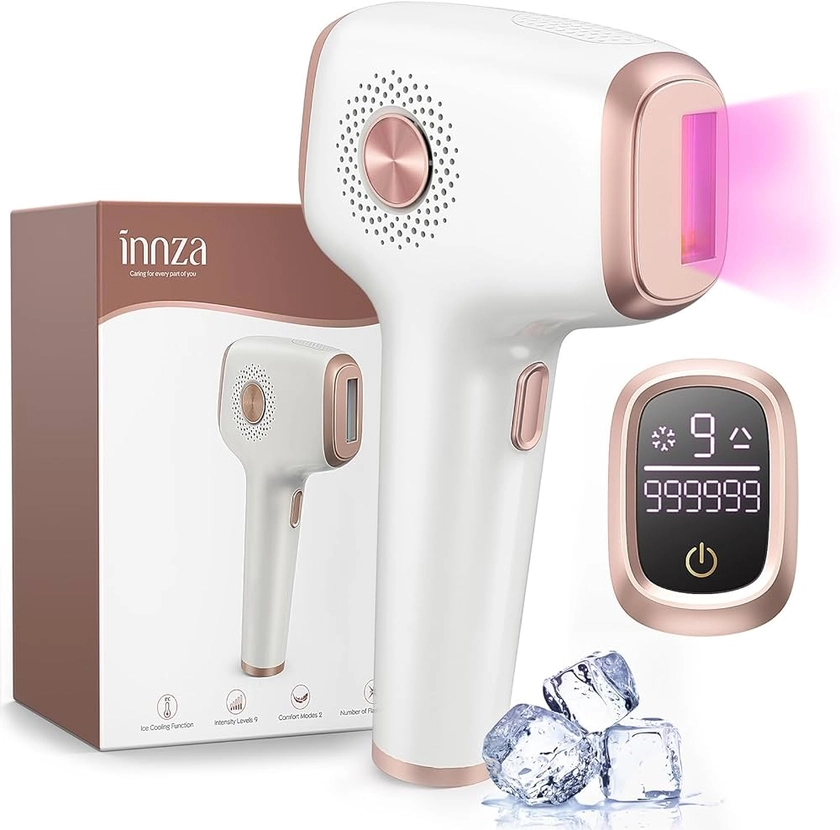 INNZA Laser Hair Removal with Ice Cooling Care Function for Women Permanent,999,999 Flashes Painless IPL Hair Remover, Hair Removal Device for Armpits Legs Arms Bikini Line (1-White)