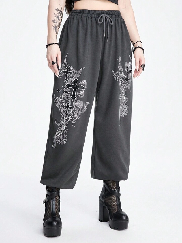 Is That The New Grunge Punk Punk Style Cross & Vine Pattern Women's Long Pants Or Leggings ??| ROMWE CANADA