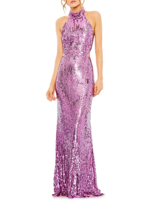 Shop Mac Duggal Halterneck Sequin Gown | Saks Fifth Avenue