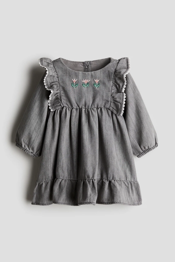 Robe à manches longues - Gris clair/fleurs - ENFANT | H&M FR