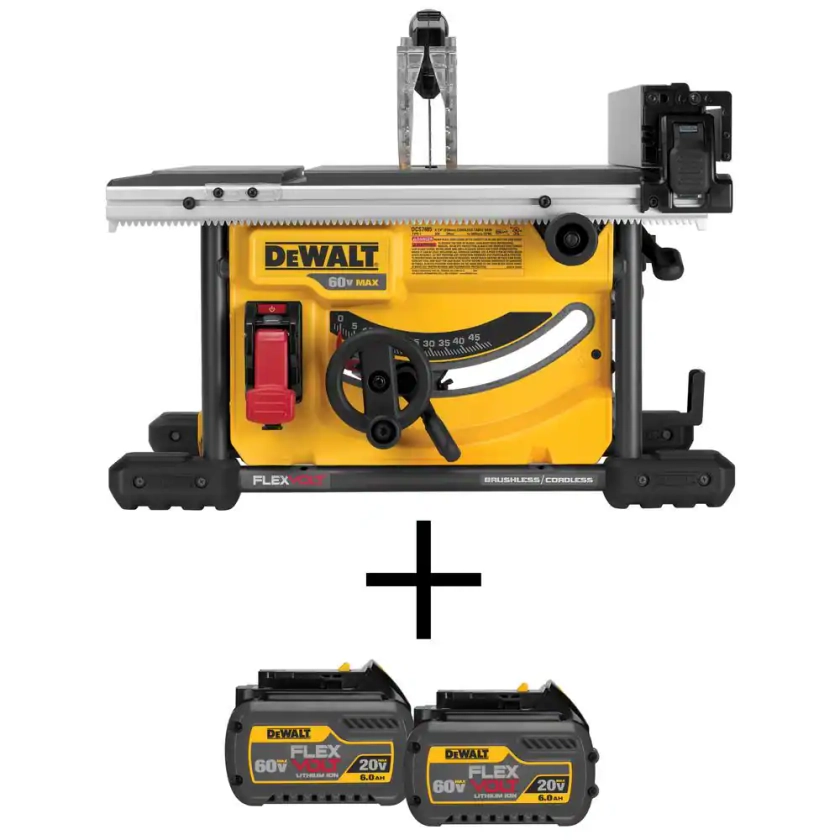 DEWALT FLEXVOLT 60V MAX Cordless Brushless 8-1/4 in. Table Saw Kit and (2) FLEXVOLT 6.0Ah Batteries DCS7485W6062 - The Home Depot