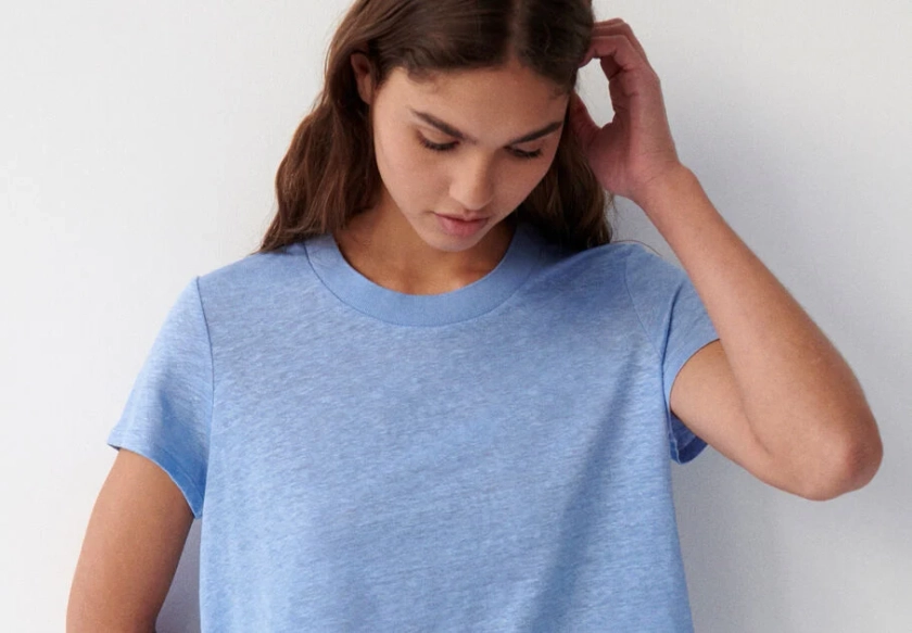 T-shirt manches courtes Bleu bel air Lin jersey