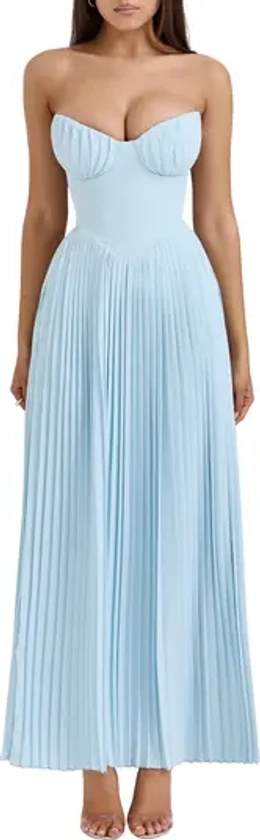 HOUSE OF CB Marcella Strapless Pleated Georgette Gown | Nordstrom