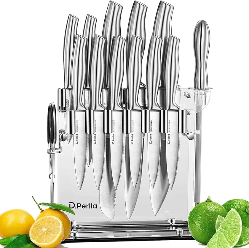 Amazon.com: D.Perlla Knife Set, 14 Pieces Kitchen Knife Set with Clear Acrylic Knife Holder, Stainless Steel Super Sharp Chef Knife with Hollow Handle in One Piece Design: Home & Kitchen