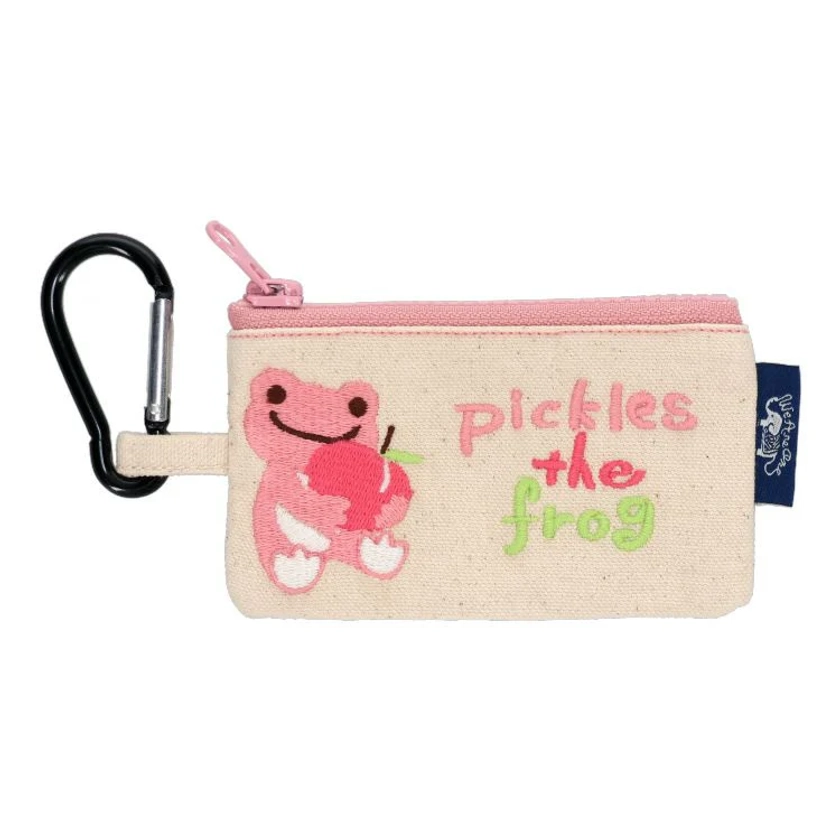 Pickles the Frog Embroidered Tiny Carabiner Pouch Peach Japan - VeryGoods.JP