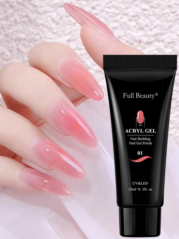 FULL BEAUTY 15ML Tender Pink Poly Gel Nail Extension Acrylic Gel Painless Gel Nail Quick Liquid Jelly Gel Form Tool