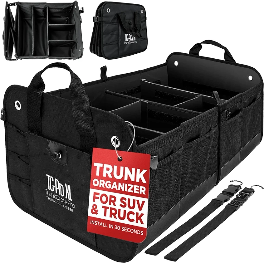TRUNKCRATEPRO Truck Bed Organizer | Trunk Organizer for SUV, Truck, Car | Extra Large Premium Expandable Compartments Lightweight Foldable Cargo Organizer, | Suv and Truck Organizer For Heavy Loads