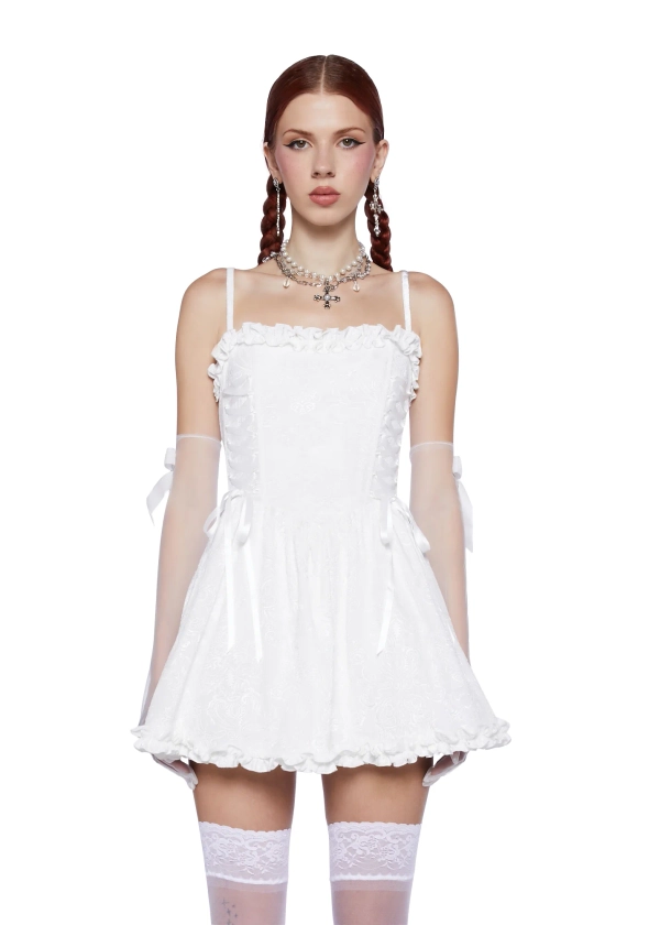 Sugar Thrillz Velour Brocade Corset Dress - White
