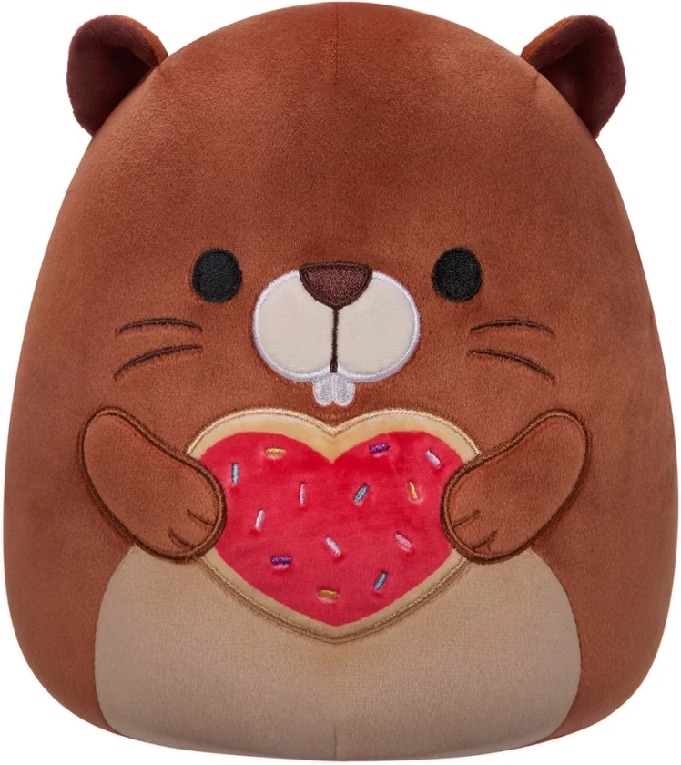 Squishmallows Original 8-Inch Chip Brown Beaver Holding Heart Cookie - Official Jazwares Plush