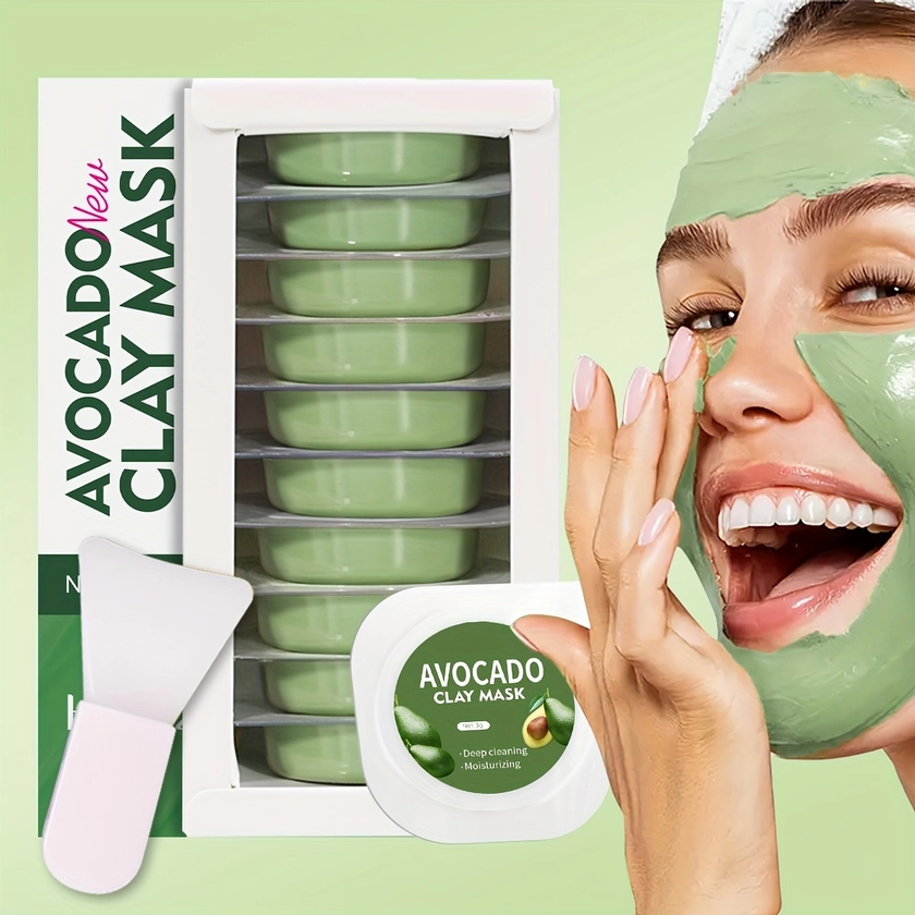 10pcs*5g Avocado Clay Mask Facial Mud Mask For Deep Cleansing, Moisturizing, And Rejuvenating The Skin Travel Essential