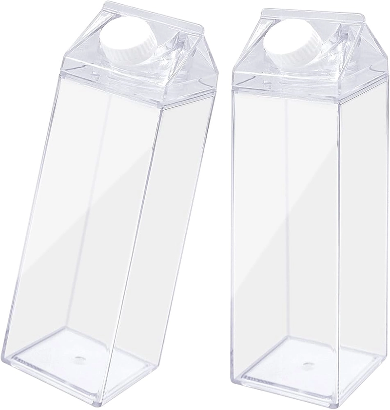 Cisolen 2 Pièces Bouteille de Lait Transparent Carton de Lait avec Autocollants Décoratifs Bouteille d'eau 500 ml pour Jus, Boissons, Lait