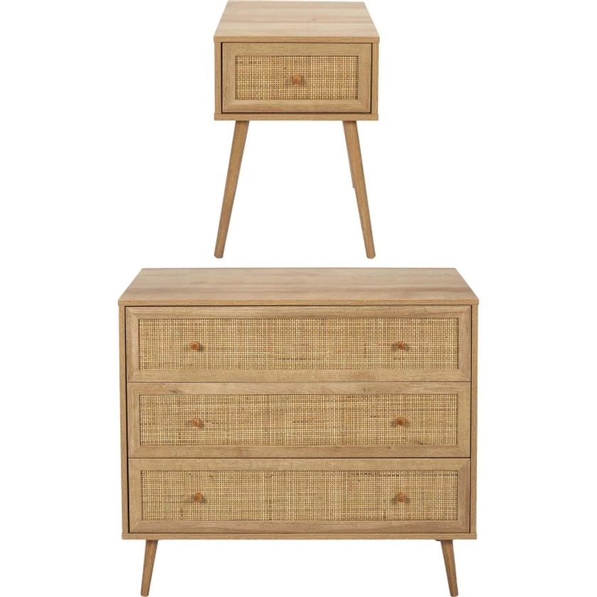 Set commode en bois 3 tiroirs et chevet 1 tiroir bali | Maisons du Monde