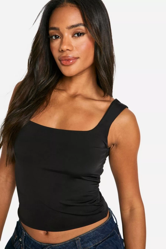 Double Layer Slinky Square Neck Crop top