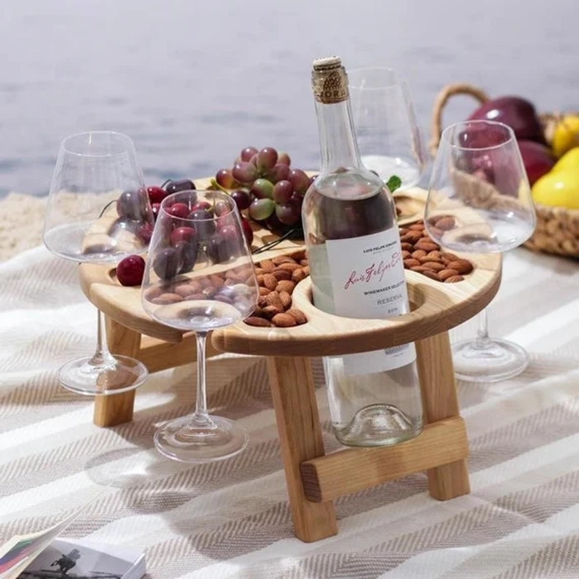 Wine personalize gifts, Wooden folding wine picnic table, Wine lover gift, Outdoor entertaining, Patio furniture portable, Wine caddy