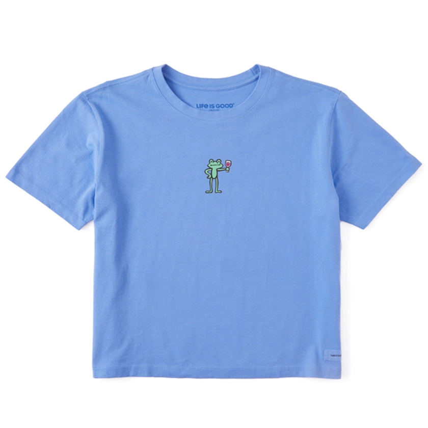 Women's Quirky Frog with Wine Boxy Crusher Tee