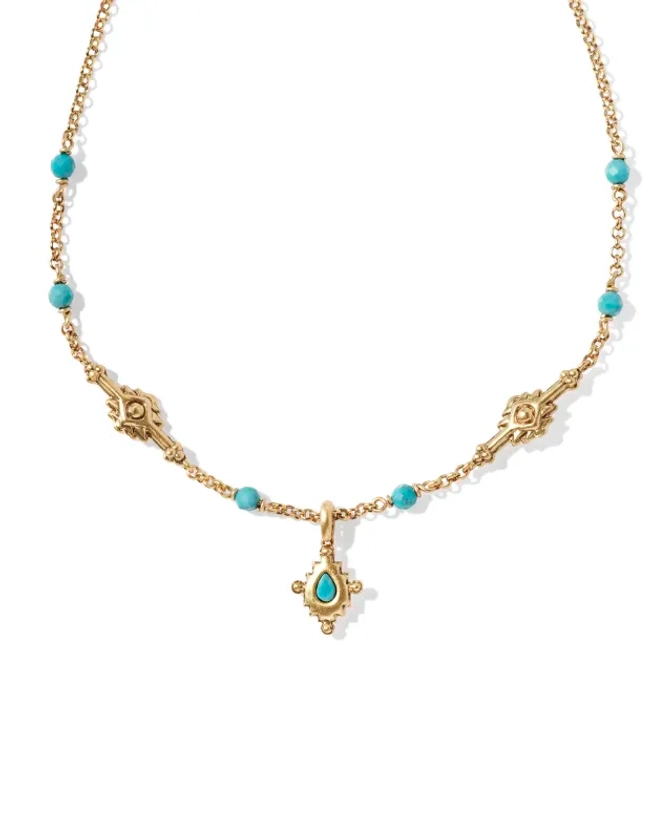 Shera Vintage Gold Short Pendant Necklace in Variegated Dark Teal Magnesite | Kendra Scott