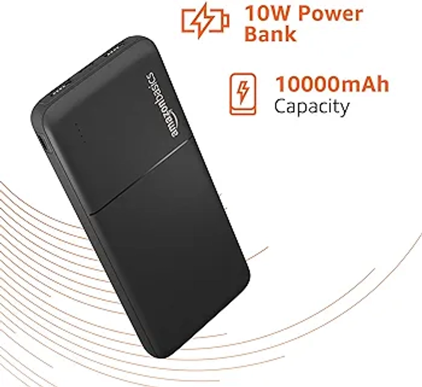 Amazon Basics 10000mAh 10W Power Bank with Cable | Dual USB-A Outputs | Dual Input Ports | Lithium Polymer Power Bank | Plastic Casing, Lightweight (Black) : Amazon.in
