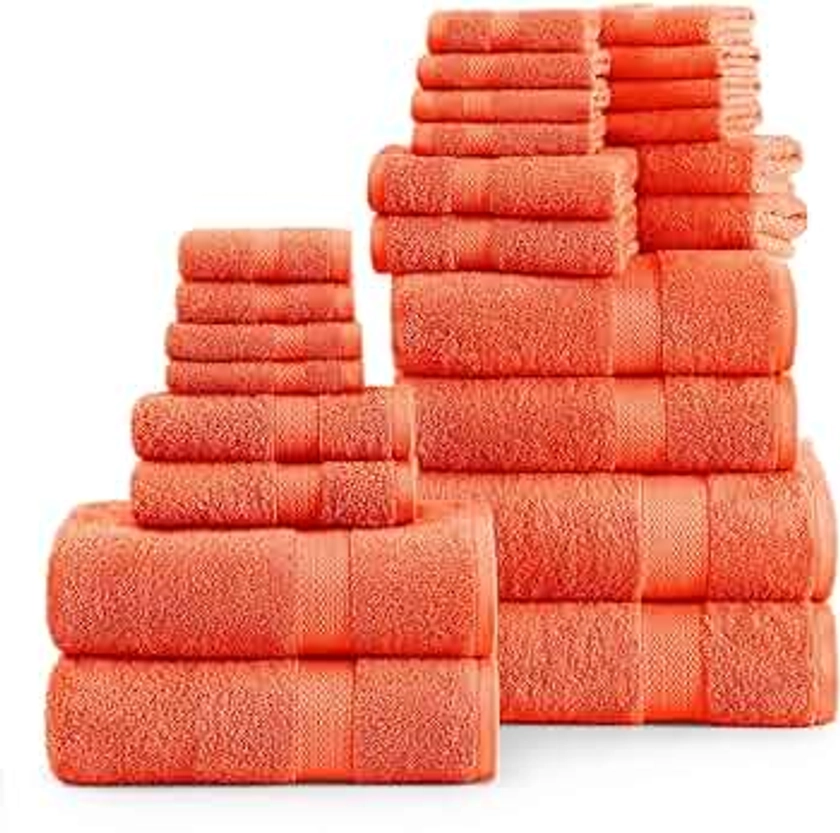 Lane Linen Bath Towels Set- 100% Cotton Bathroom Towels Set, Absorbent Towels and Washcloths Sets, 2 Oversized Bath Sheets, 4 Hotel Towels, 4 Fingertip Towels, 6 Hand Towels, 8 Wash Cloths- Tiger Lily