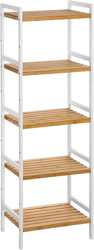 SONGMICS 5-Tier Bamboo Storage Rack for Bathroom, Kitchen, Bedroom, 31.5 x 45 x 142 cm, Natural and White BCB75WN : Amazon.co.uk: Home & Kitchen