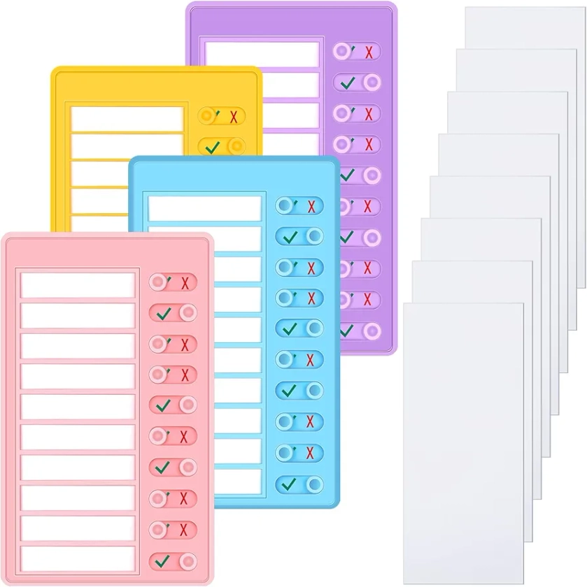 Queekay 4 Pcs Blank Chore Chart Kids Chore Chart, Plastic Checklist Board with 8 Detachable Cardstock to Do List for Home Routine Planning (Purple, Blue, Yellow, Pink)