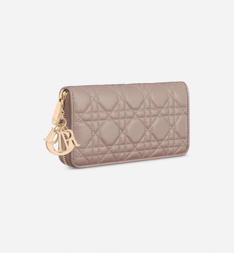 Lady Dior Voyageur Wallet Warm Taupe Cannage Lambskin | DIOR