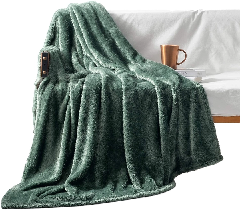 Exclusivo Mezcla Plush Fuzzy Large Fleece Throw Blanket ( 50" x 70", Celadon)- Soft, Warm& Lightweight
