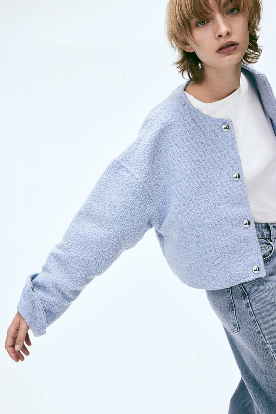 Oversized button-front jacket - Round neck - Long sleeve - Light blue - Ladies | H&M GB