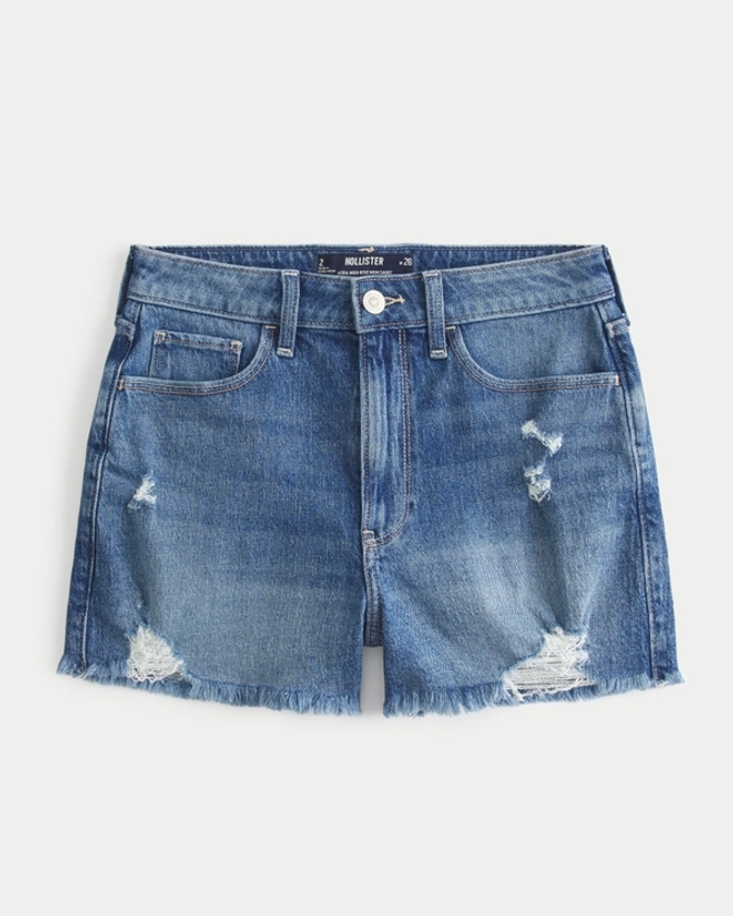 Women's Ultra High-Rise Ripped Medium Wash Denim Mom Shorts | Women's | HollisterCo.com