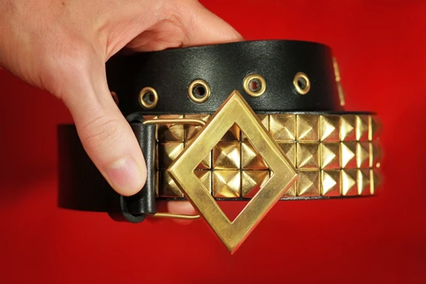 Diamond Belt High Quality genuine leather belt with pyramid studs Cosplay Halloween Costume Suicide Squad puddin yes sir