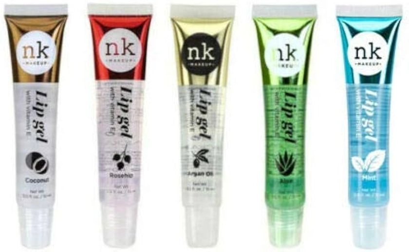 5 PACK NK Lip Gel with Vitamin E Coconut, Rose Hip, Argan, Aloe and Mint Lip Gloss by Nicka K New York