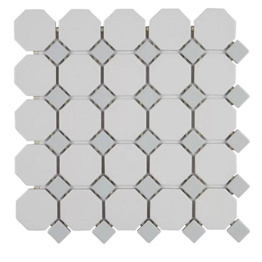 Octagon White Grey Matt & Gloss (5.5cm x 5.5cm) 29.5cm x 29.5cm Mosaic Tile