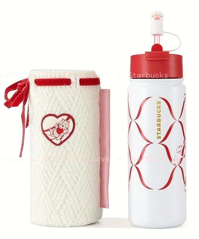 PRESALE 2024 Starbucks CN Valentines SS Bottle + Cat Paw Topper & Crochet Sleeve