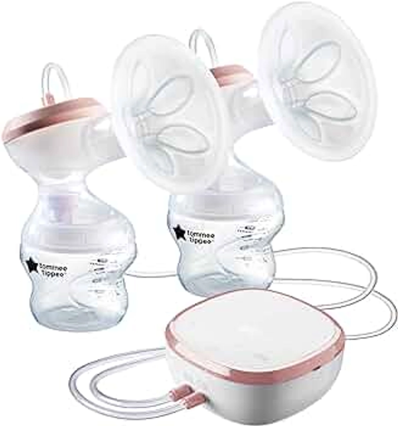 Tommee Tippee Made for Me Double Electric Breast Pump, Strong Suction, Soft Feel, USB Rechargeable, Quiet, Portable, Express Modes, Baby Bottles Included