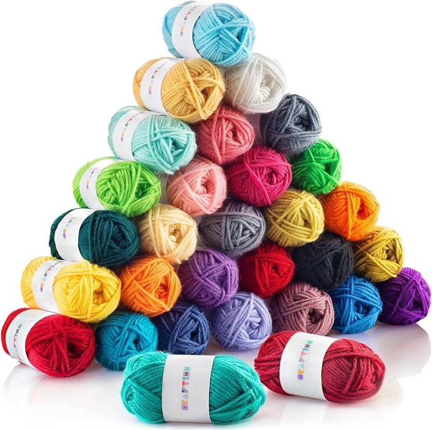 Amazon.com: CRAFTISS 30x20g Acrylic Yarn Mini Skeins - 1300 Yards of Soft Yarn for Crocheting and Knitting Craft Project, Assorted Starter Crochet Kit Yarn Bulk for Adults and Kids