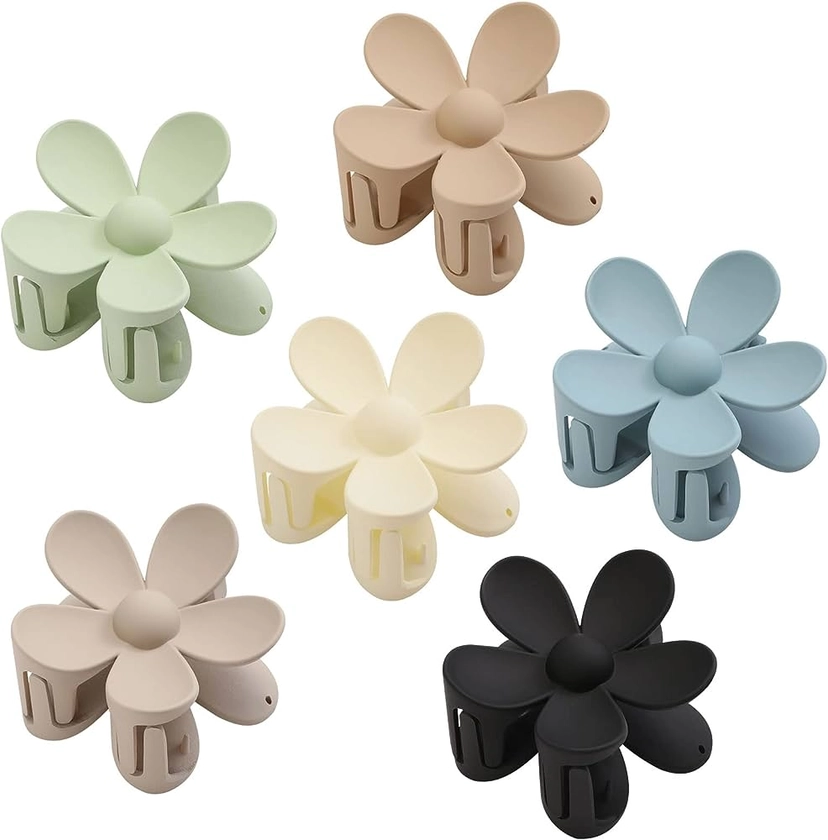 6PCS Matte Flower Hair Clips, Large Claw Clips For Women Thick Hair, Big Cute Dasiy Hair Clips, Non Slip Strong Hold For Women Thin Hair, Hair Accessories For Women Girls Gifts, 6 Colors