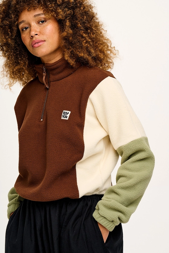 Blake - Cropped Polar Fleece in Cocoa, Cream & Sage