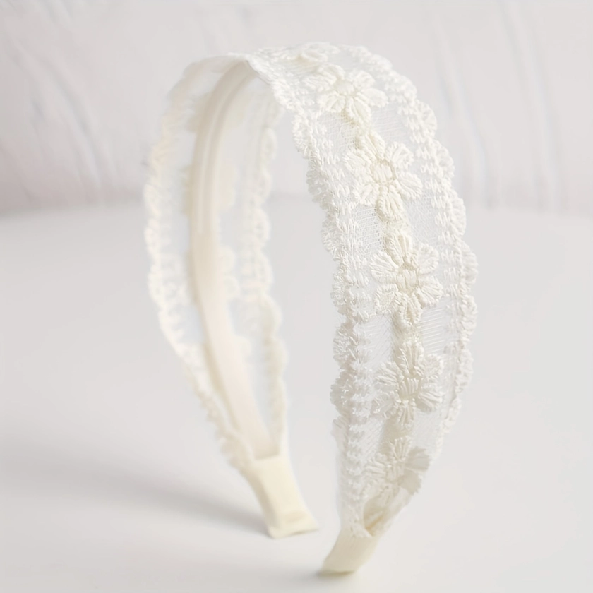 White Embroidery Lace Headband Wide Head Hoop Retros Style Headdress Elegant Women Hair Accessories
