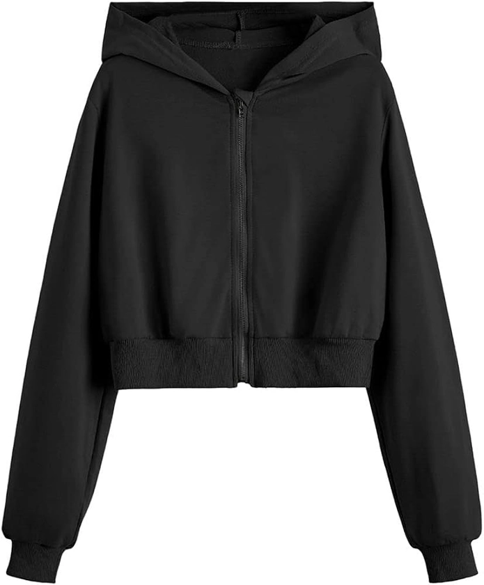 WDIRARA Girl's Zip Front Hoodie Pocket Casual Long Sleeve Sweatshirt Tops