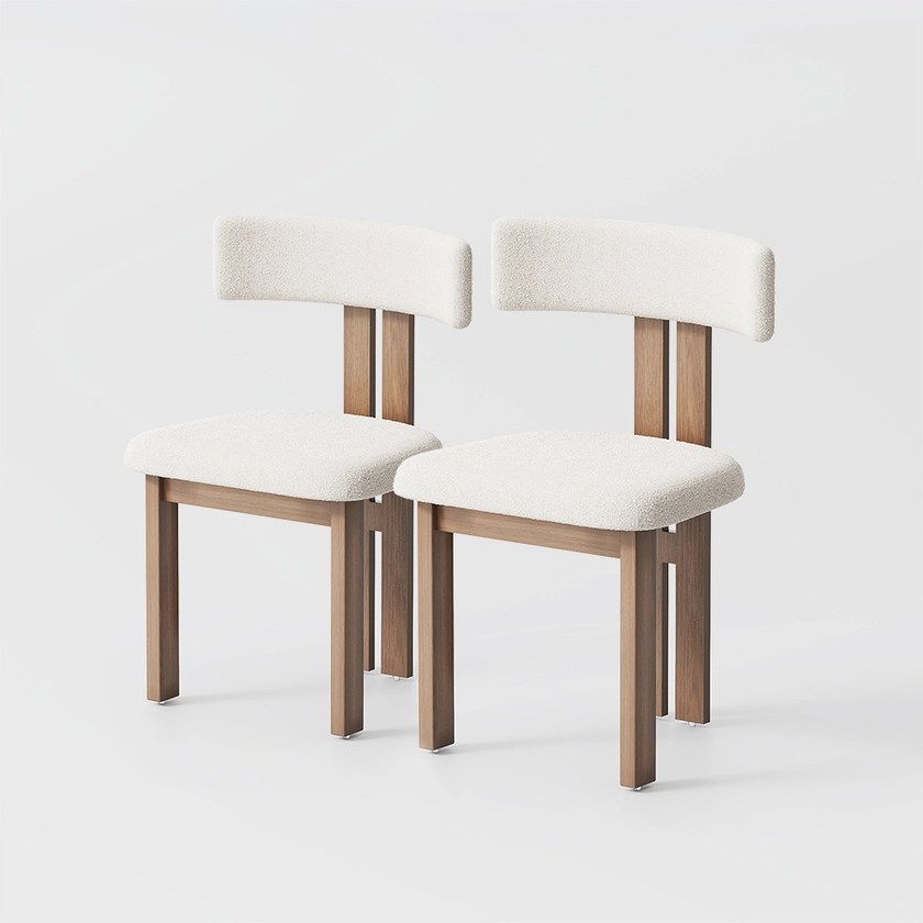 Modern Minimalist White Armless Dining Chairs, Lamb Fleece, Ash Wood Veneer