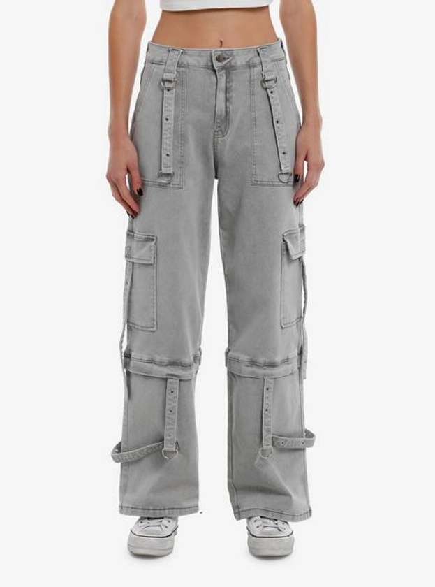 Grey Strappy Denim Cargo Pants | Hot Topic