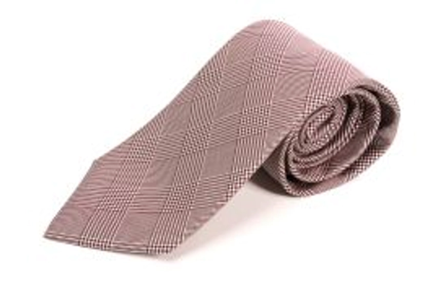 Prince of Wales Glen Check Silk Tie in Burgundy and White - Fort Belvedere