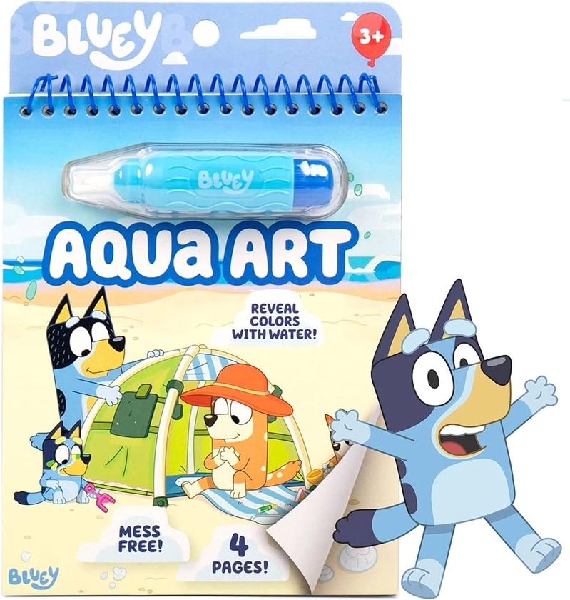 Horizon Group USA Bluey Aqua Art - Reusable Water Reveal Activity Pages With Water Pen for No-Mess Drawing and Coloring