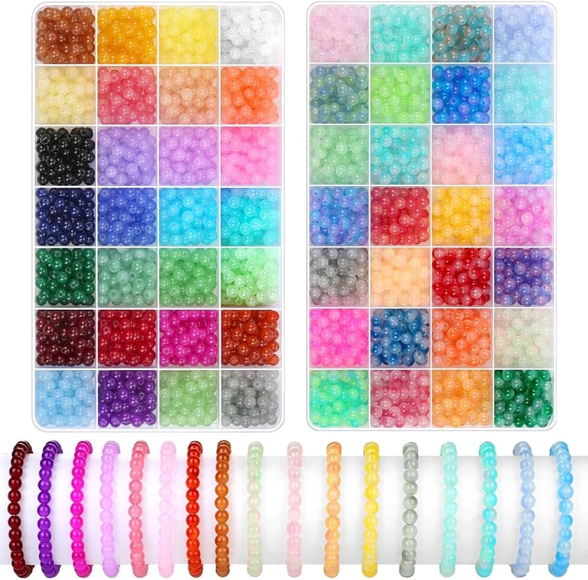 Amazon.com: shynek 2800 6mm Glass Beads for Bracelets, 56 Colors Crystal Beads for Jewelry Making, Bracelet Making and DIY Crafts(28 Solid Colors and 28 Mermaid Colors)