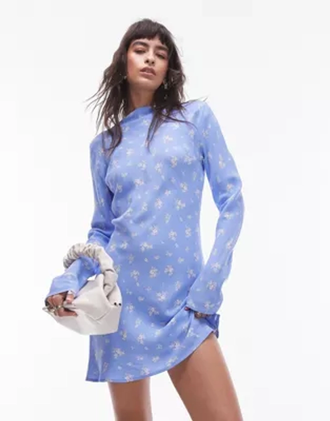 Topshop - Robe courte coupée en biais à encolure bateau - Bleu | ASOS