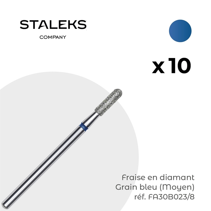 Pack 10 fraises diamant Tonneau Bleu 0,23cm Staleks - Fraise Nail Shop