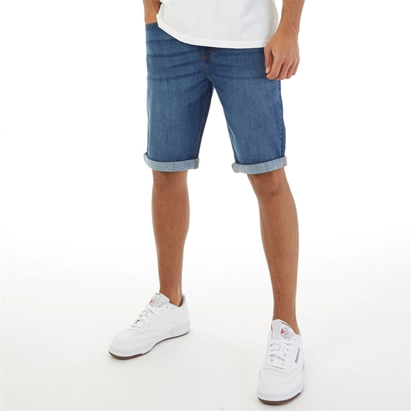 Onfire Mens Denim Shorts Mid Wash