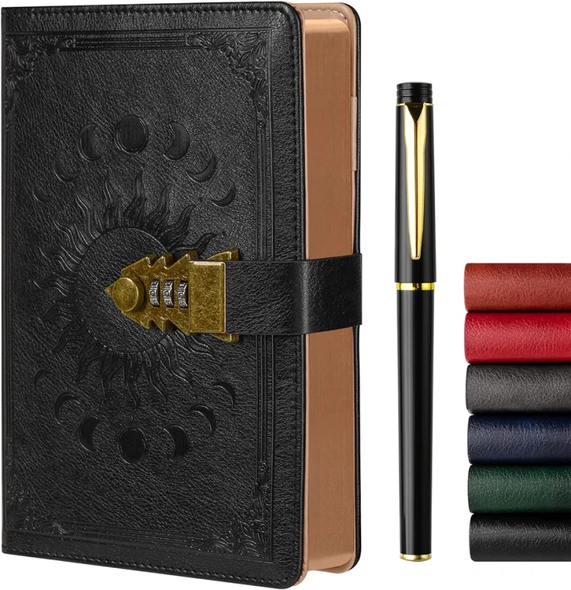 ZXHQ Journal intime avec serrure pour femmes hommes, journal secret pour filles, carnet d'écriture en cuir rechargeable, format A5 (8,5 × 5,9 pouces)