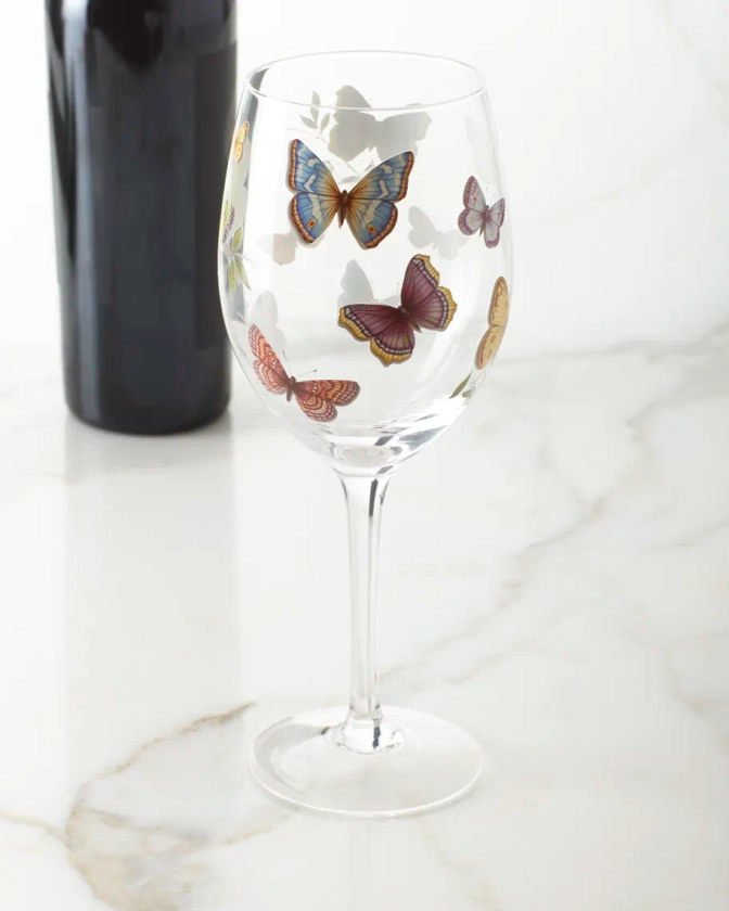 Neiman Marcus Butterfly Applique Wine Glasses, Set of 4