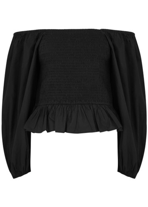 T EVELYN RUCHED LGSLV CROP TOP_993335_BLAC