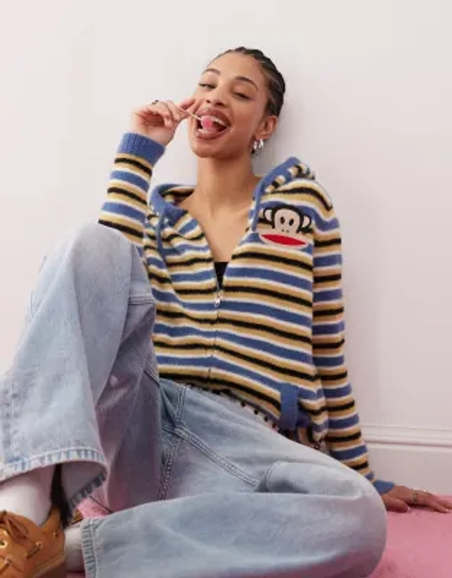 Daisy Street x Paul Frank striped fluffy zip through knitted top | ASOS